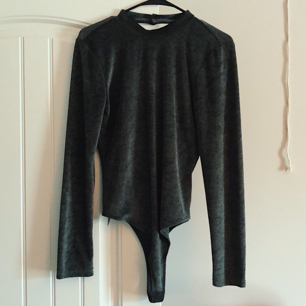 Never worn!! Urban Outfitters gray velvet bodysuit